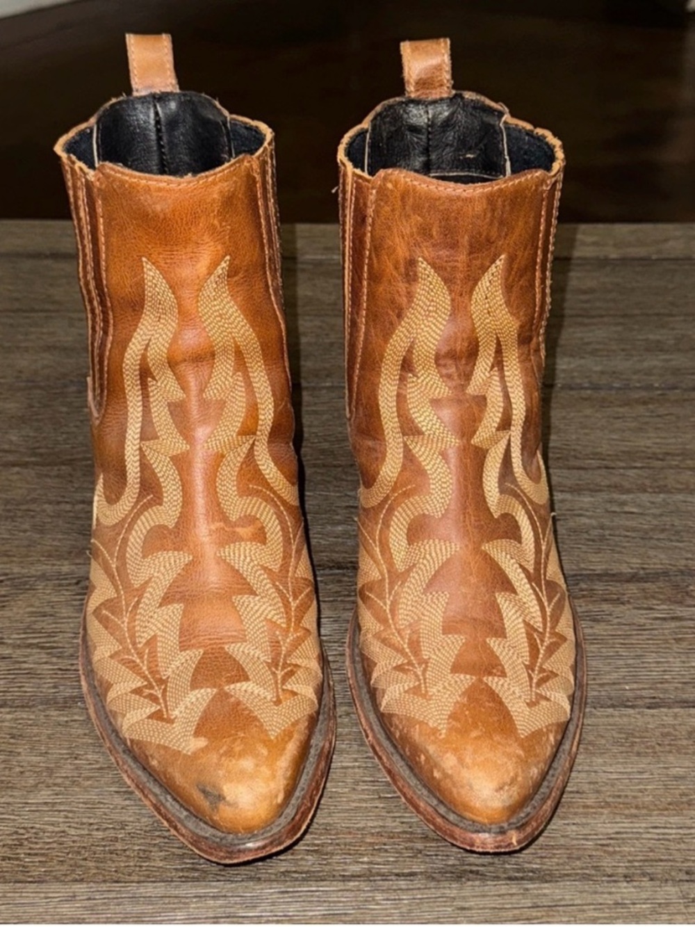 Liberty Black Simone Tan Embroidered Cowgirl Booties